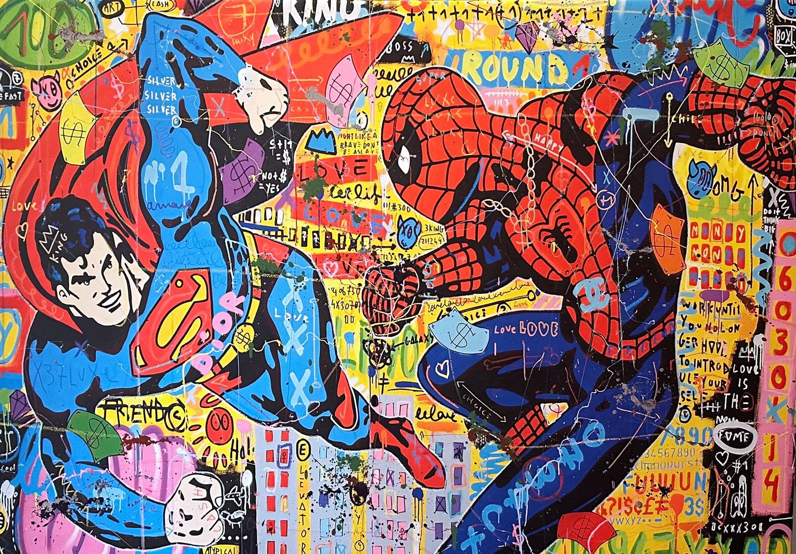 Disney Helden-Superman &Spider-man- Canvasdoek- Mixed Media, Ophalen of Verzenden, Nieuw, Wanddecoratie