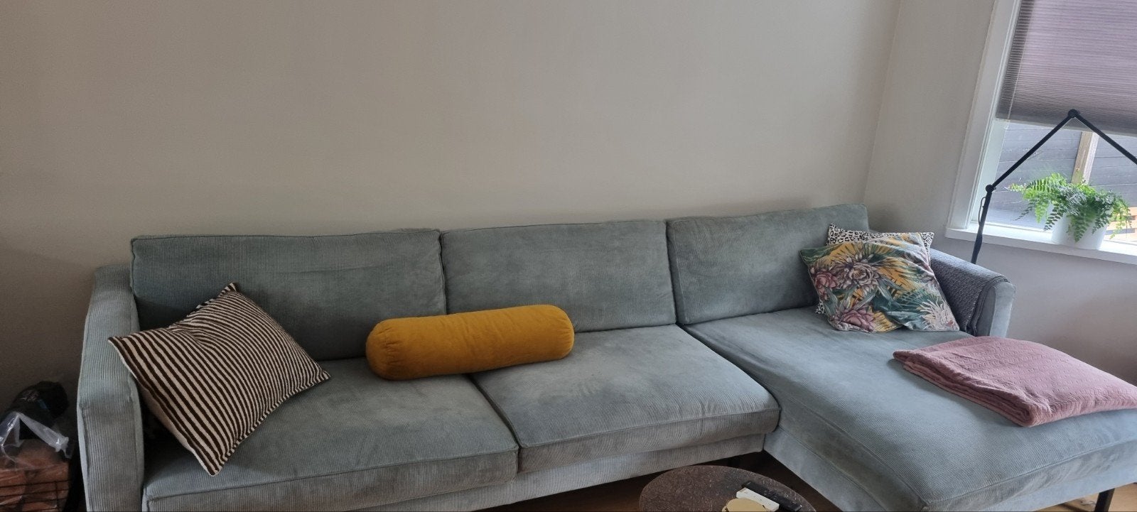 Blauwe hoekbank met Longchair - By Sidde, Ophalen, 250 tot 300 cm, Gebruikt, 100 tot 125 cm
