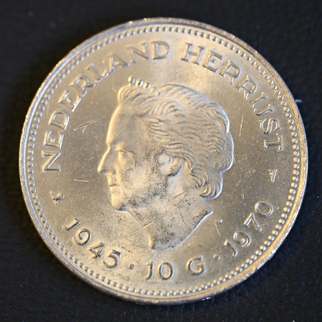 Zilveren Bevrijdingstientje 1970 – Herdenkingsmunt, Koningin Juliana, Zilver, Ophalen of Verzenden, Losse munt
