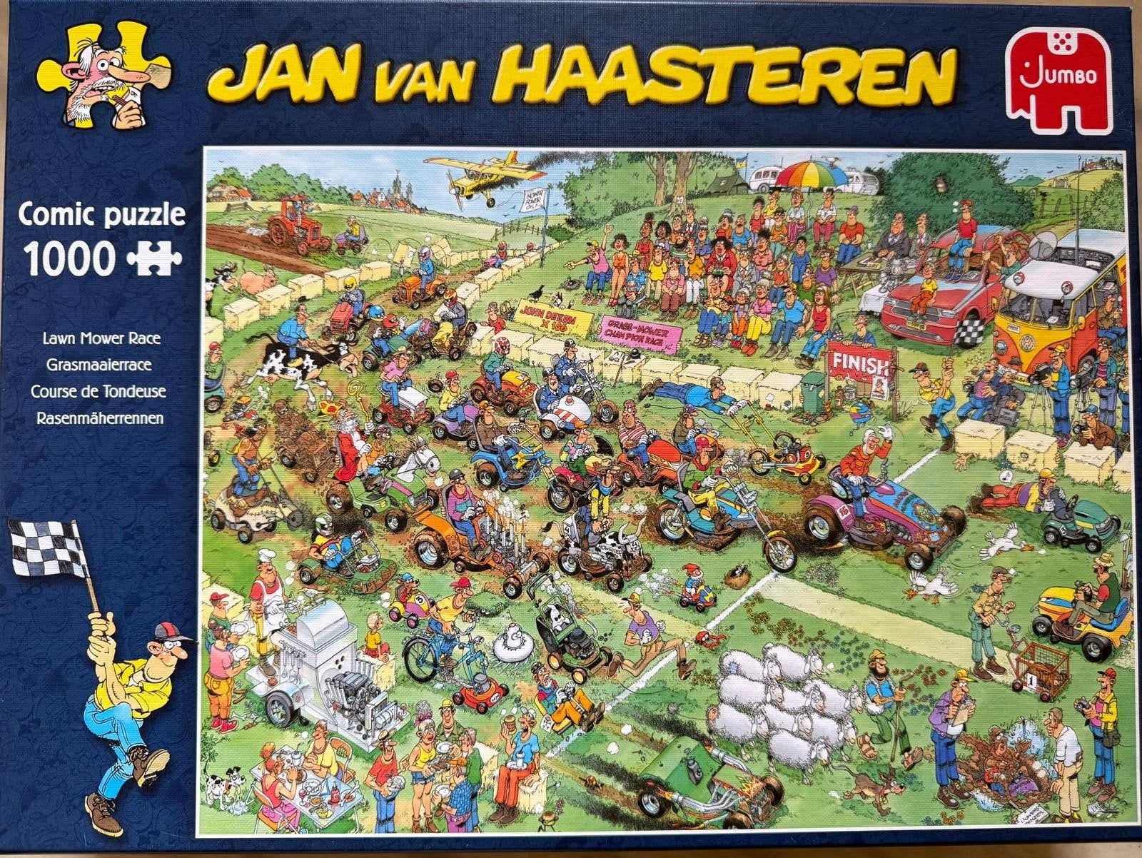 Jan van Haasteren puzzel 1000 stukjes "Grasmaaierrace", Ophalen of Verzenden, 500 t/m 1500 stukjes, Zo goed als nieuw