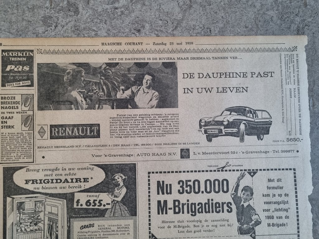 Advertentie Renault Dauphine (1959), Ophalen of Verzenden, 1940 tot 1960, Knipsel(s)