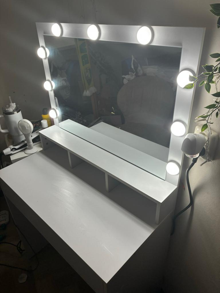 Luxe Hollywood make-up tafel met verlichte spiegel, Ophalen, 100 tot 150 cm, 50 tot 100 cm, Zo goed als nieuw