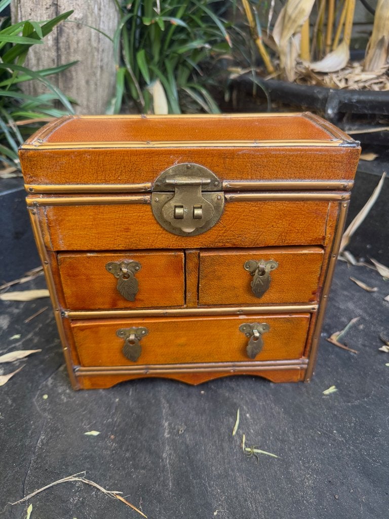 Chinees leer lederen sieraden juwelen kist chinese, Ophalen of Verzenden