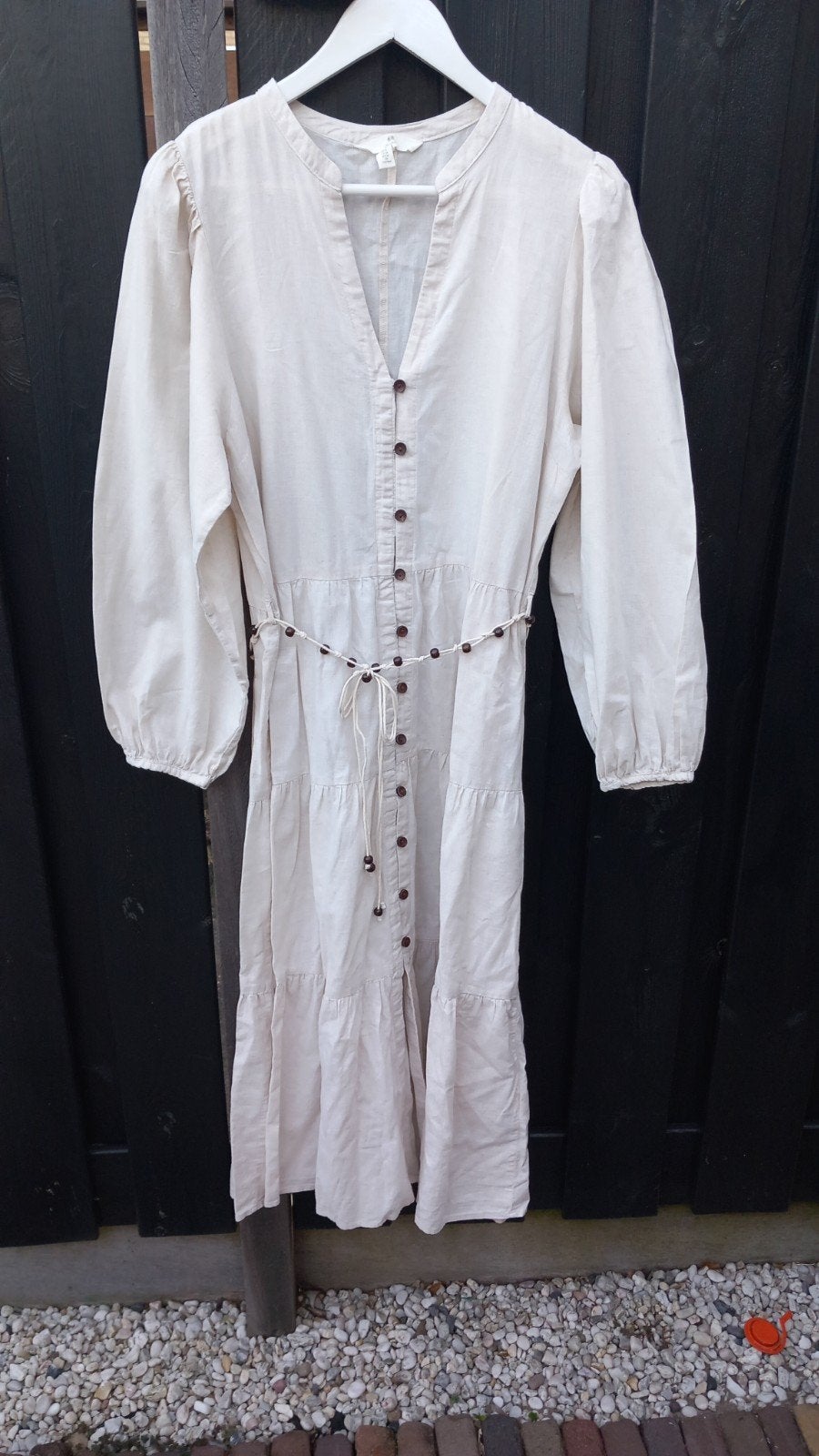 H&M linnen look jurk maat M beige, Kleding | Dames, Jurken, Maat 38/40 (M), H&M, Beige, Ophalen of Verzenden