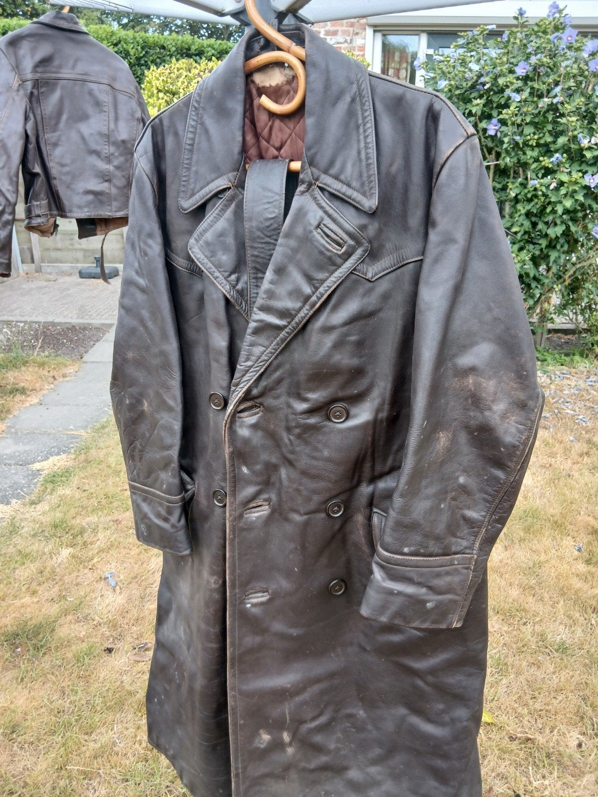 vintage jaren 50 leren lange motorjas, Ophalen of Verzenden, Gedragen