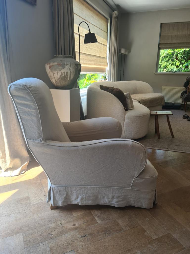Landelijke fauteuil Axel Vervoordt stijl, Ophalen, Gebruikt, 75 tot 100 cm, 50 tot 75 cm
