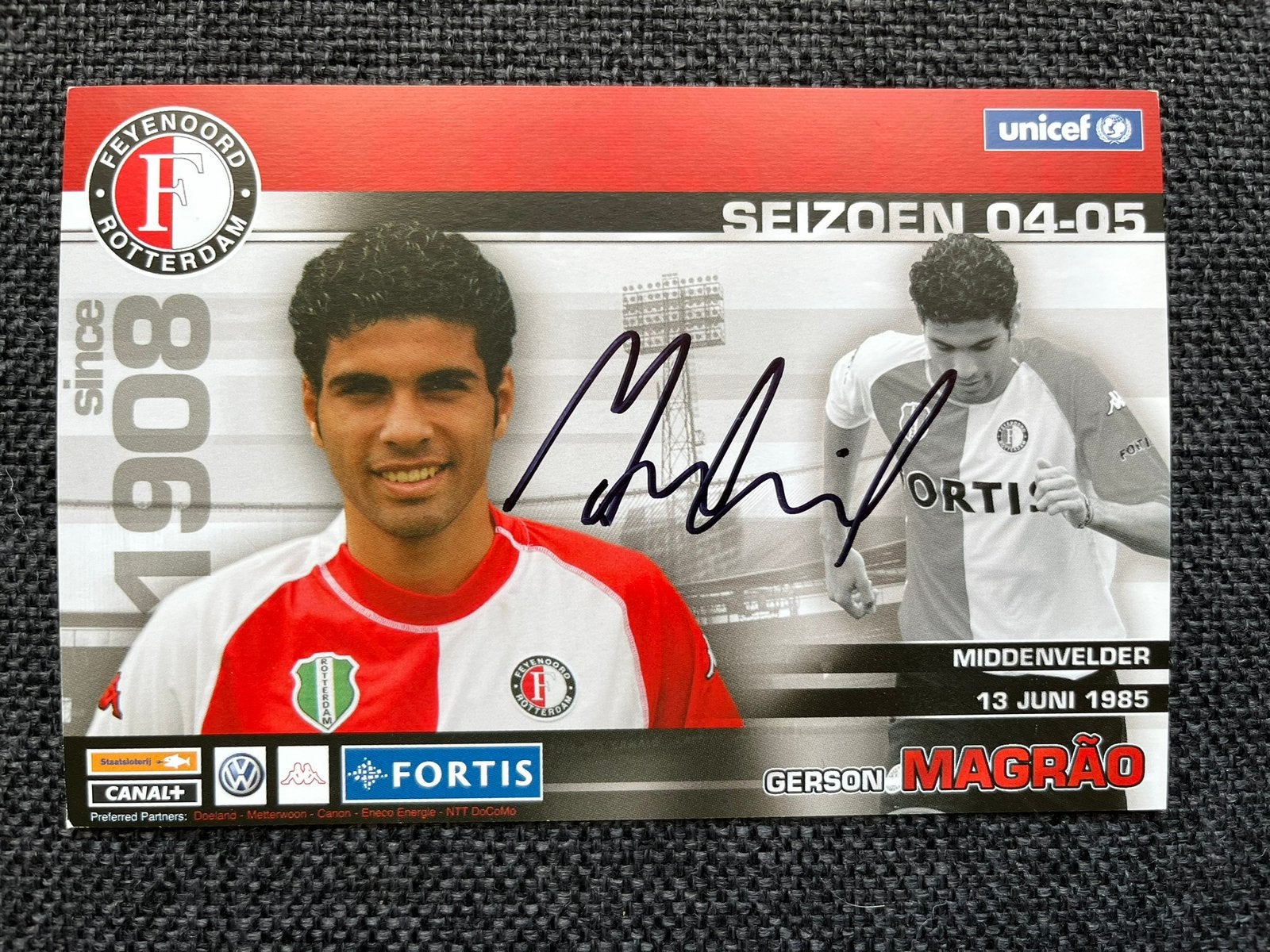 Feyenoord spelerskaart Magrao met handtekening, Verzamelen, Ophalen of Verzenden, Zo goed als nieuw, Feyenoord, Spelerskaart