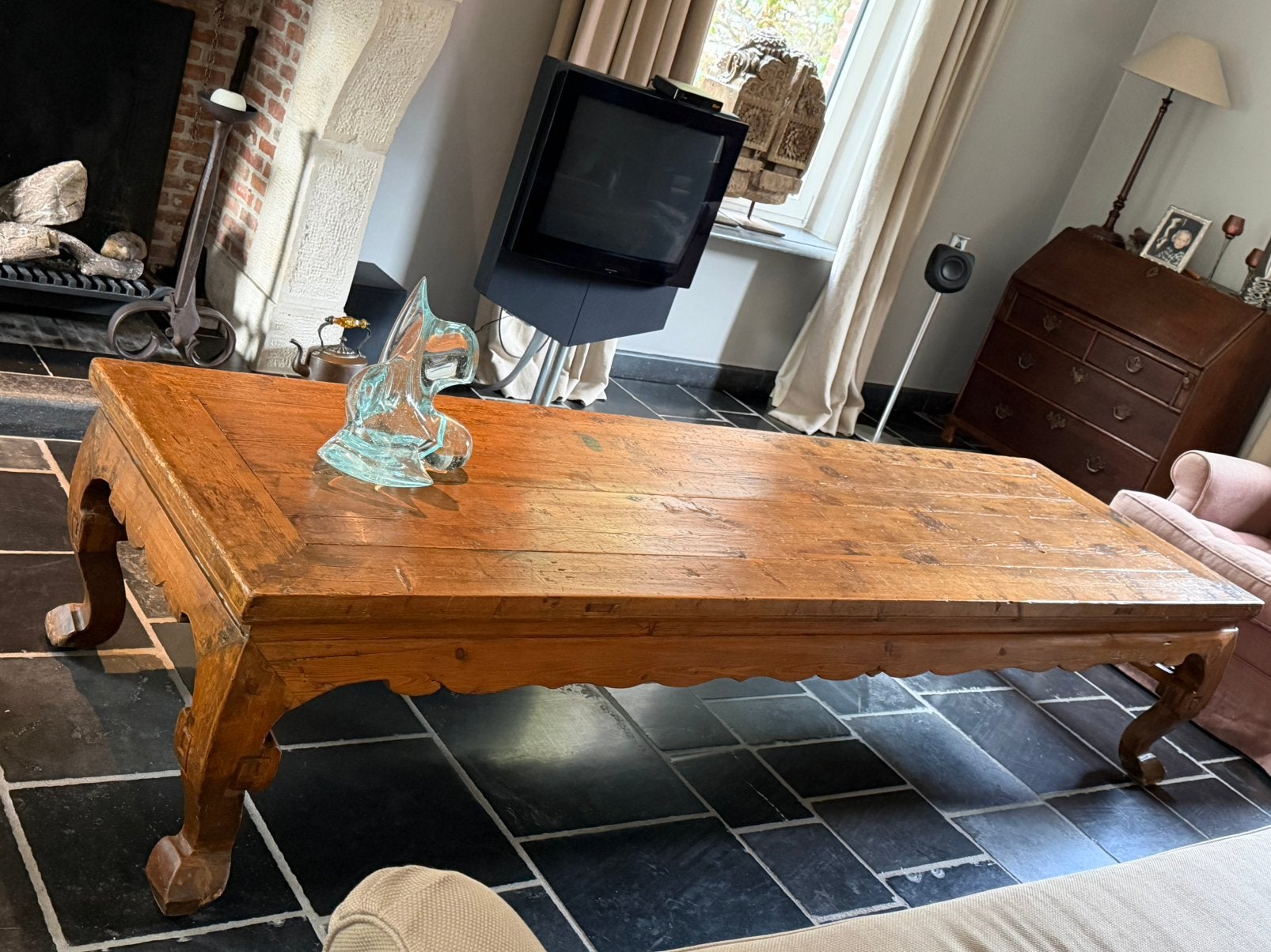 Prachtig landelijke antieke salontafel, Ophalen, 200 cm of meer, 50 tot 100 cm, Vijf personen of meer