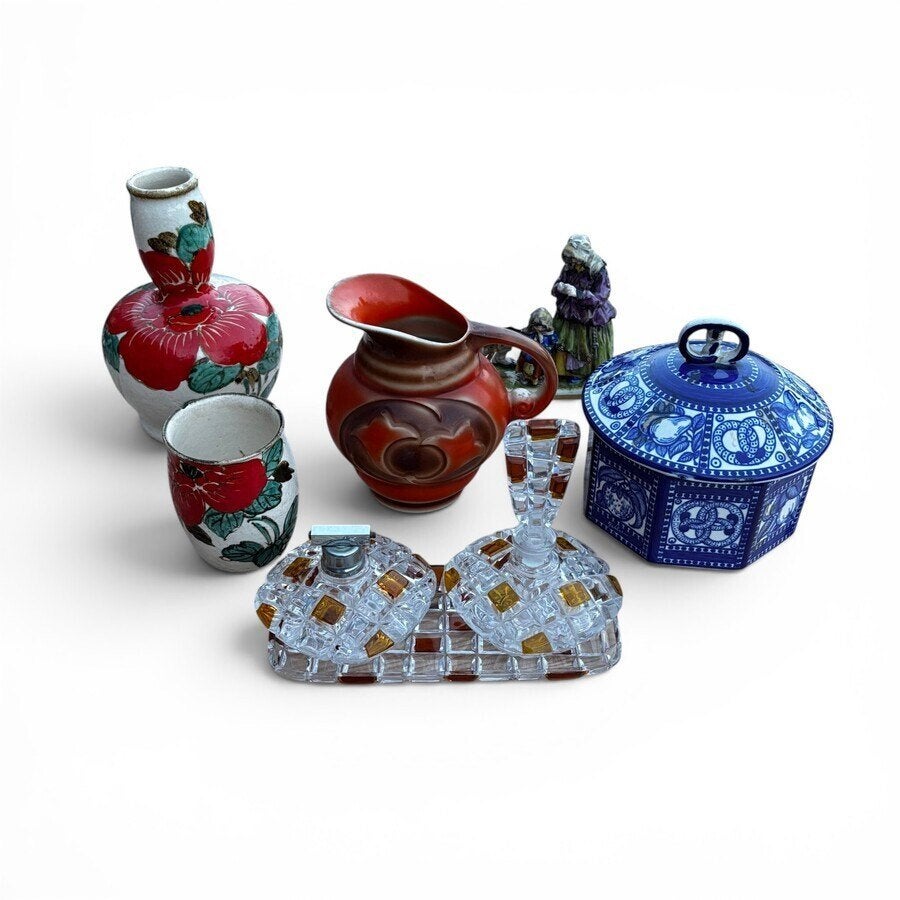 Glas en keramiek, o.a. pretzeldoos en Volkstedt sculptuur, Ophalen of Verzenden