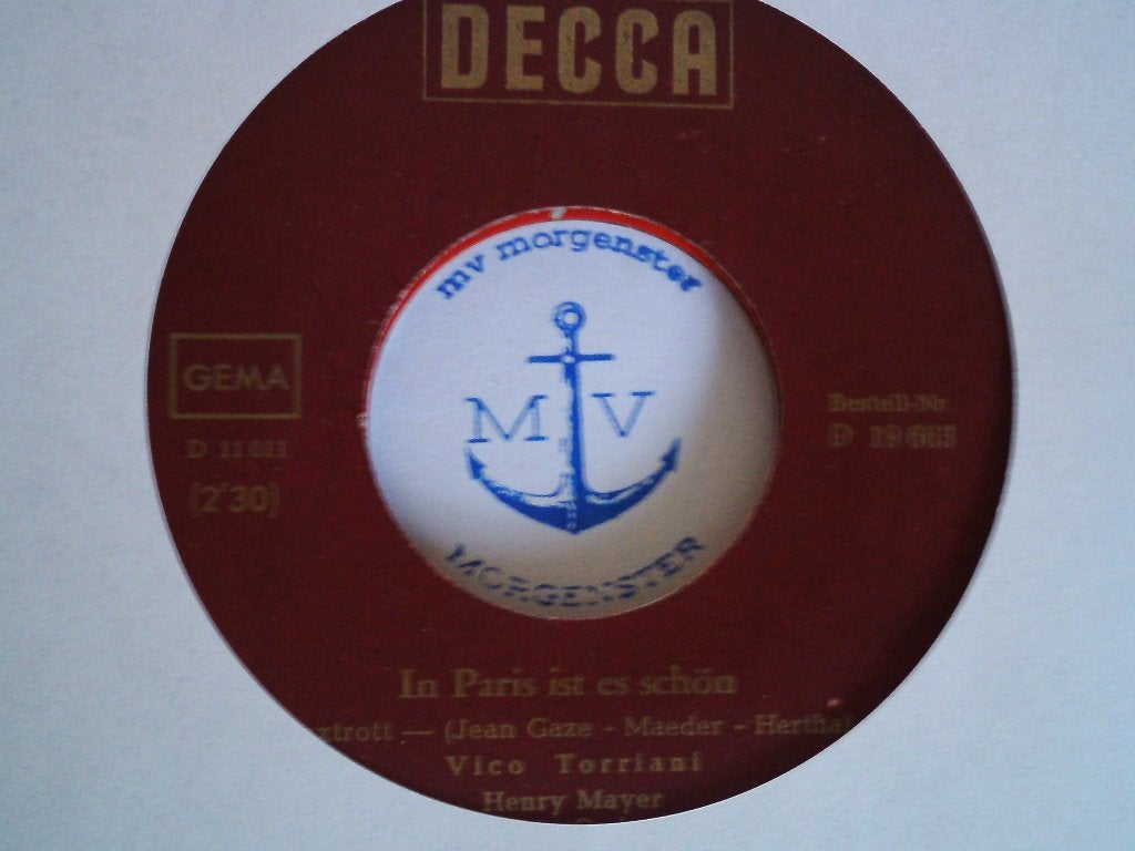 Vico Torriani - In Paris ist es schön (DECCA single) 1a, 7 inch, Zo goed als nieuw, Beschermende buitenhoes, Overige typen