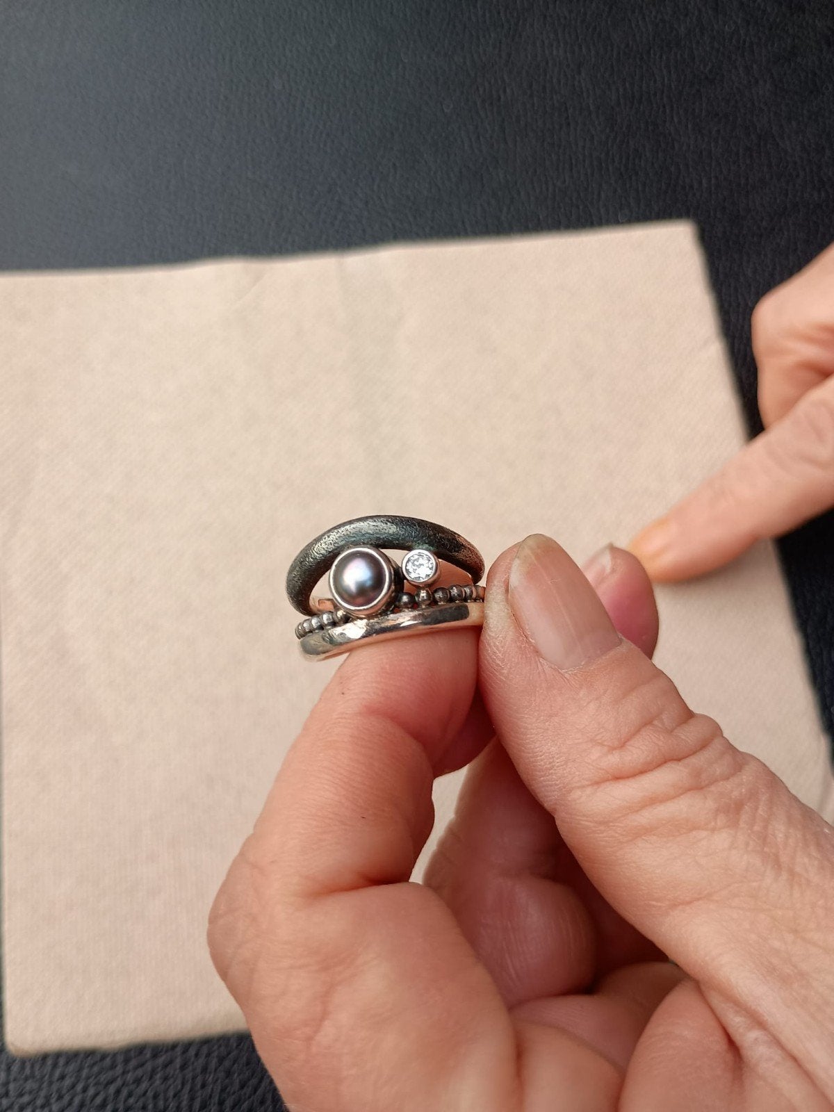Rabinovich ring met parel en zirkonia, ringmaat 18.61, Sieraden, Tassen en Uiterlijk, Gebruikt, Ophalen of Verzenden, Dame, Zilver