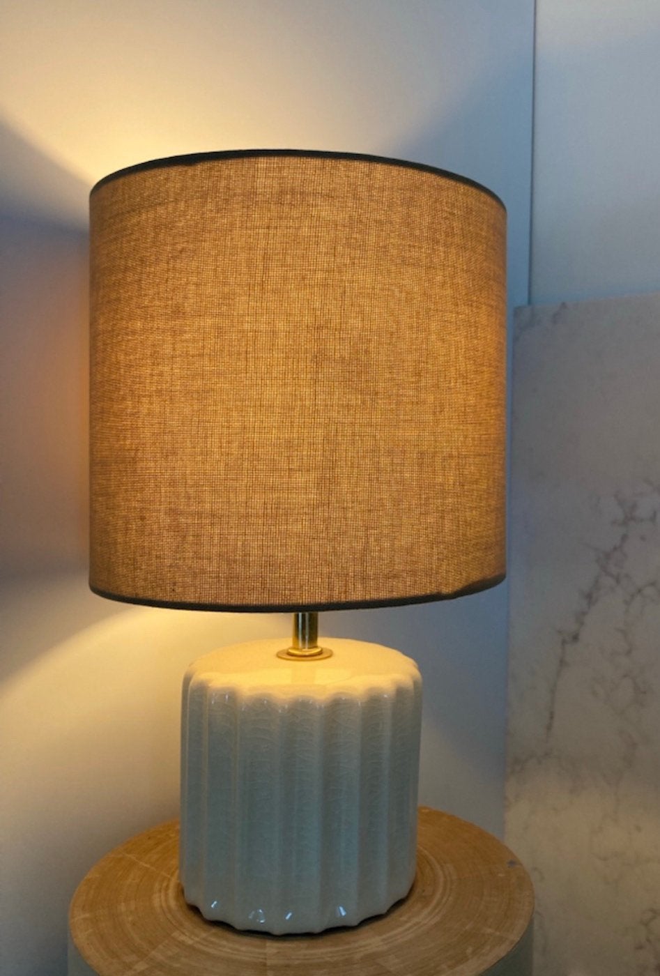 😍Moderne beige linnen tafellamp lamp keramiek lampenvoet, Beige, Art deco, Textiel, Ophalen of Verzenden