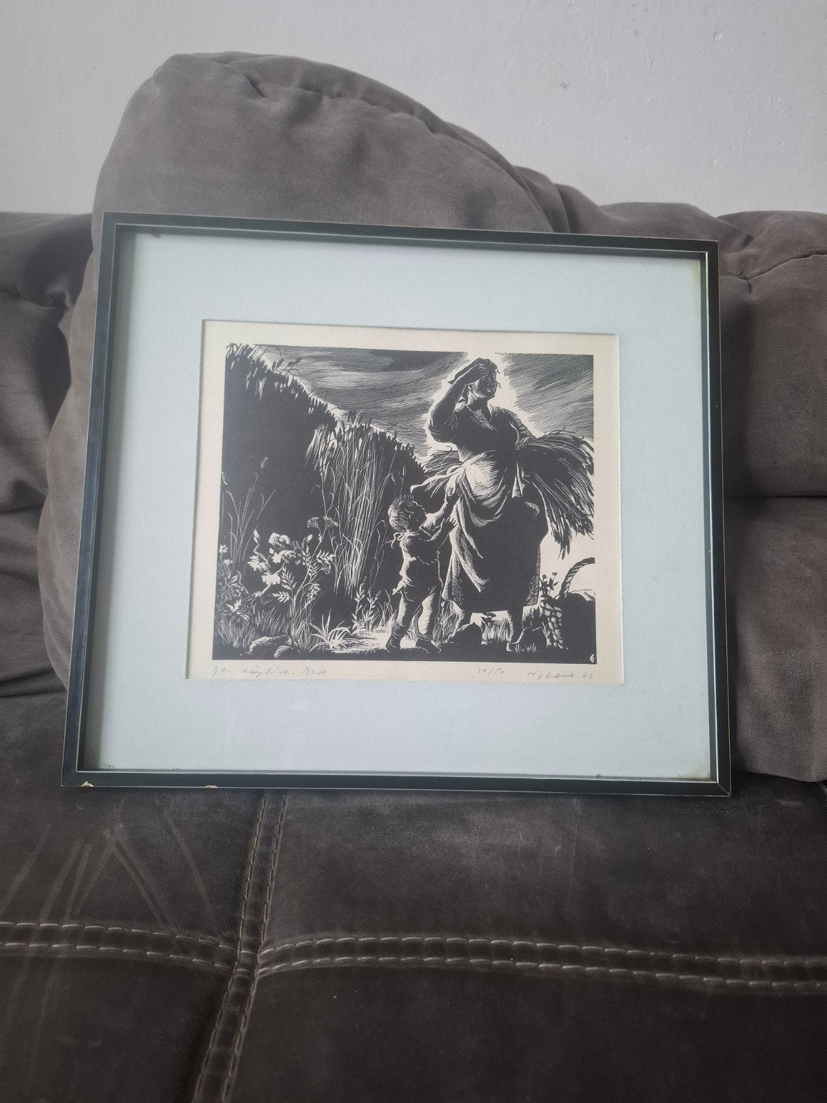 Houtsnede 'De oogst' van Hylkema, gesigneerd en genummerd, Antiek en Kunst, Dagelijks leven, 1950 - 1999, Ophalen of Verzenden