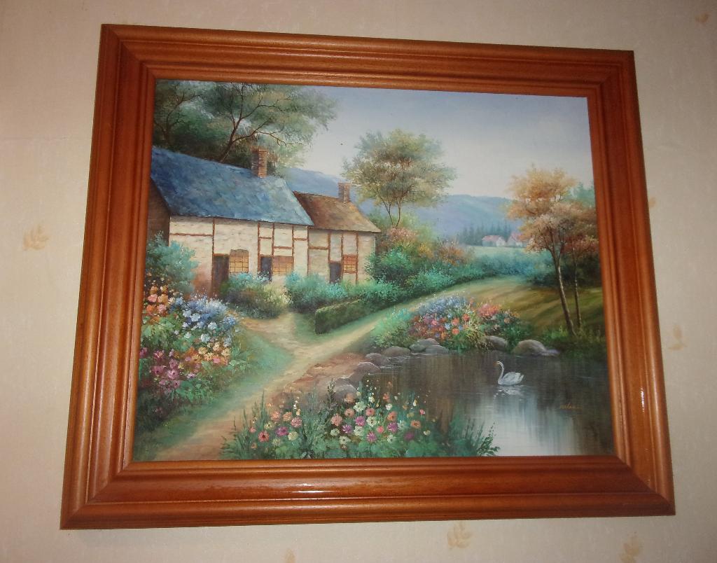 schilderij in lijst Engelse cottage bloemen Helen, Huis en Inrichting, Ophalen of Verzenden, Zo goed als nieuw, 50 tot 75 cm, Schilderij