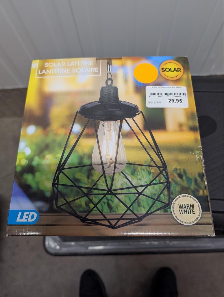 Solar lantaarn metaal zwart, Ophalen, Zonne-energie, Minder dan 50 watt, Staande lamp