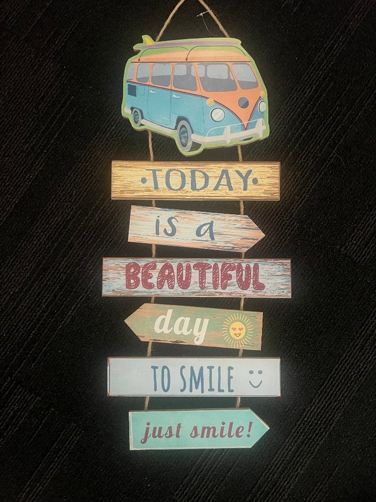 Nieuw Tekst/wand bord retro bus, 30 cm, Boho, Meerkleurig, Nieuw