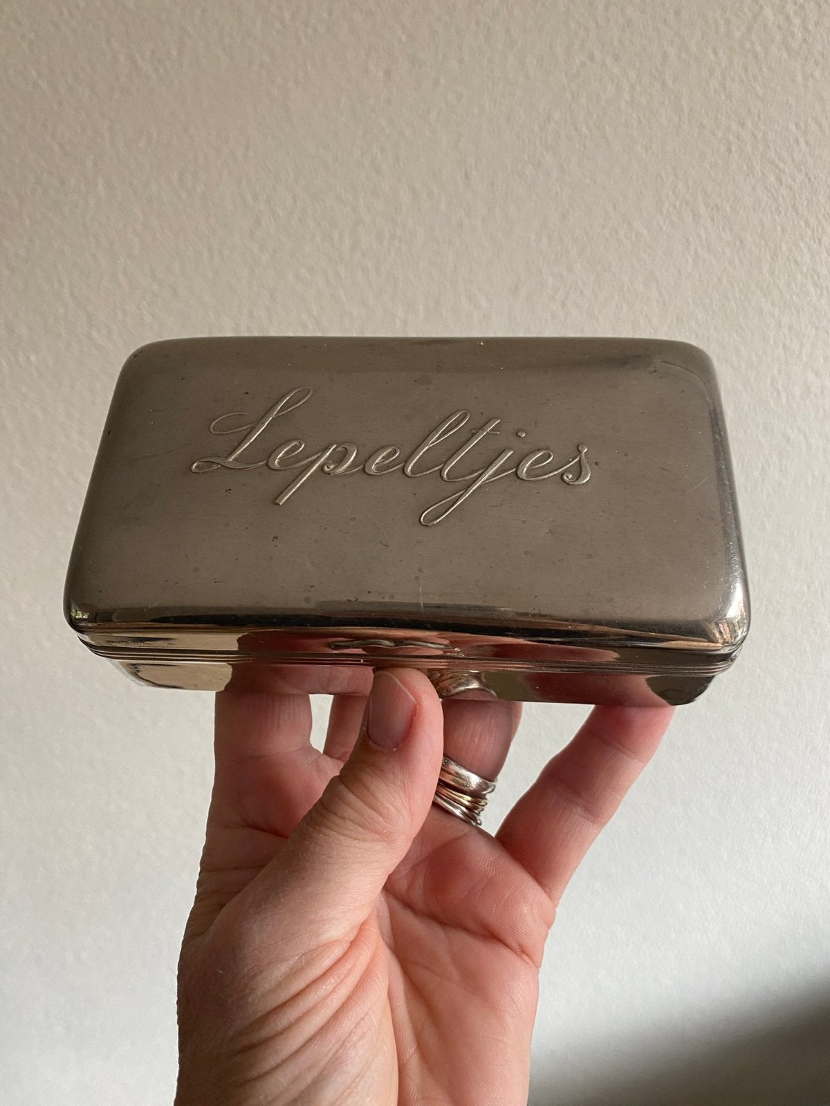 Verzilverd lepeldoosje vintage, Ophalen of Verzenden, Gebruikt, Overige
