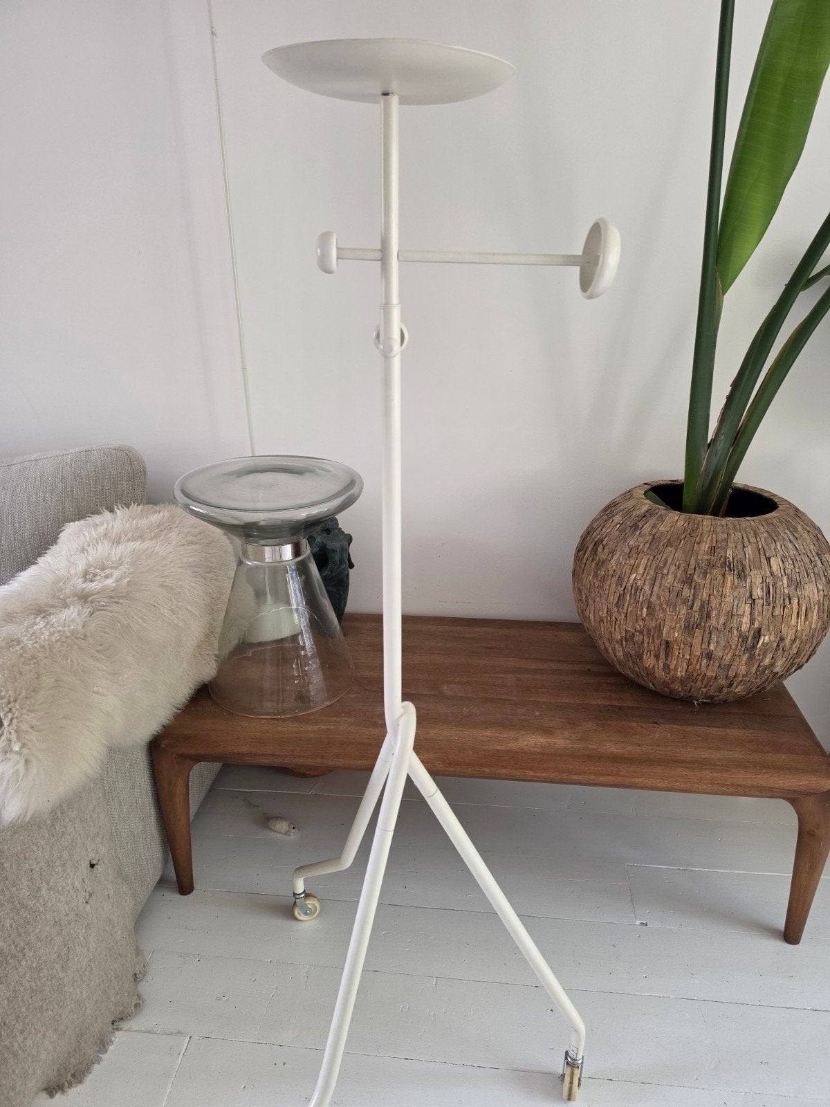 Kapstop retro 3-poot  wit op wieltjes, Ophalen of Verzenden, Hout