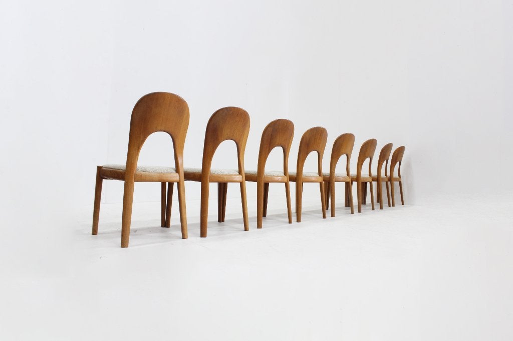 Vintage Deense eetkamerstoelen Niels Koefoed set van 8, Hout, Gebruikt, Bruin, Design