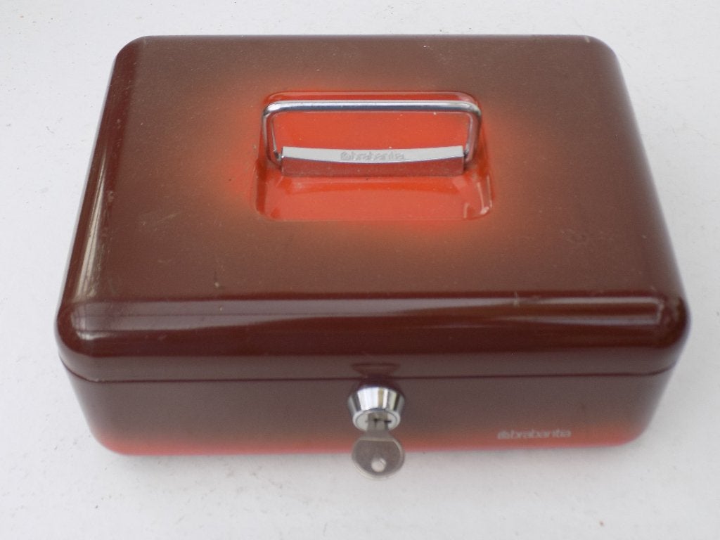 Brabantia jaren 70 royale metalen geldkist oranje bruin, Ophalen of Verzenden, Gebruikt