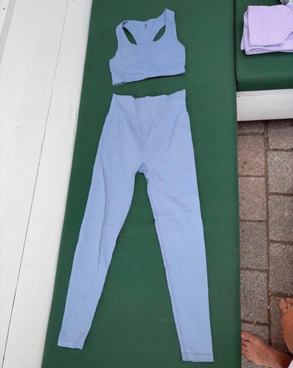 H&M Sport Seamless Top & Legging Ensemble - Lichtblauw (S), Blauw, Ophalen of Verzenden, Maat 36 (S), Fitness of Aerobics