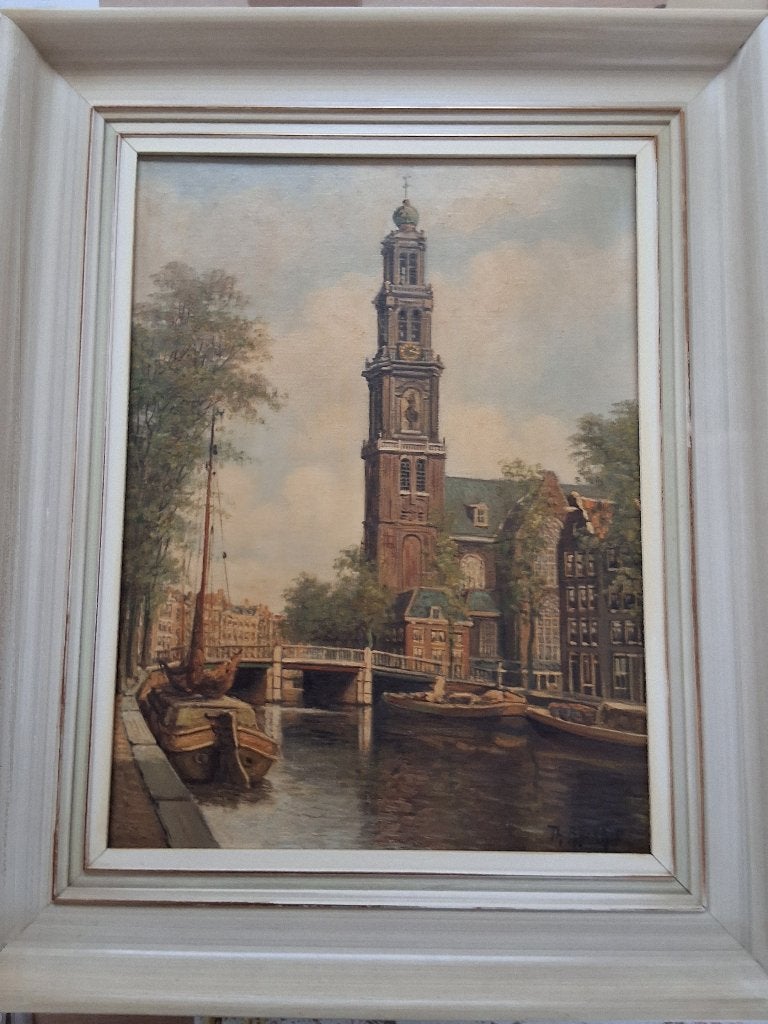 schilderij met lijst, Doek, Oud hollands, Ophalen of Verzenden, Olieverf