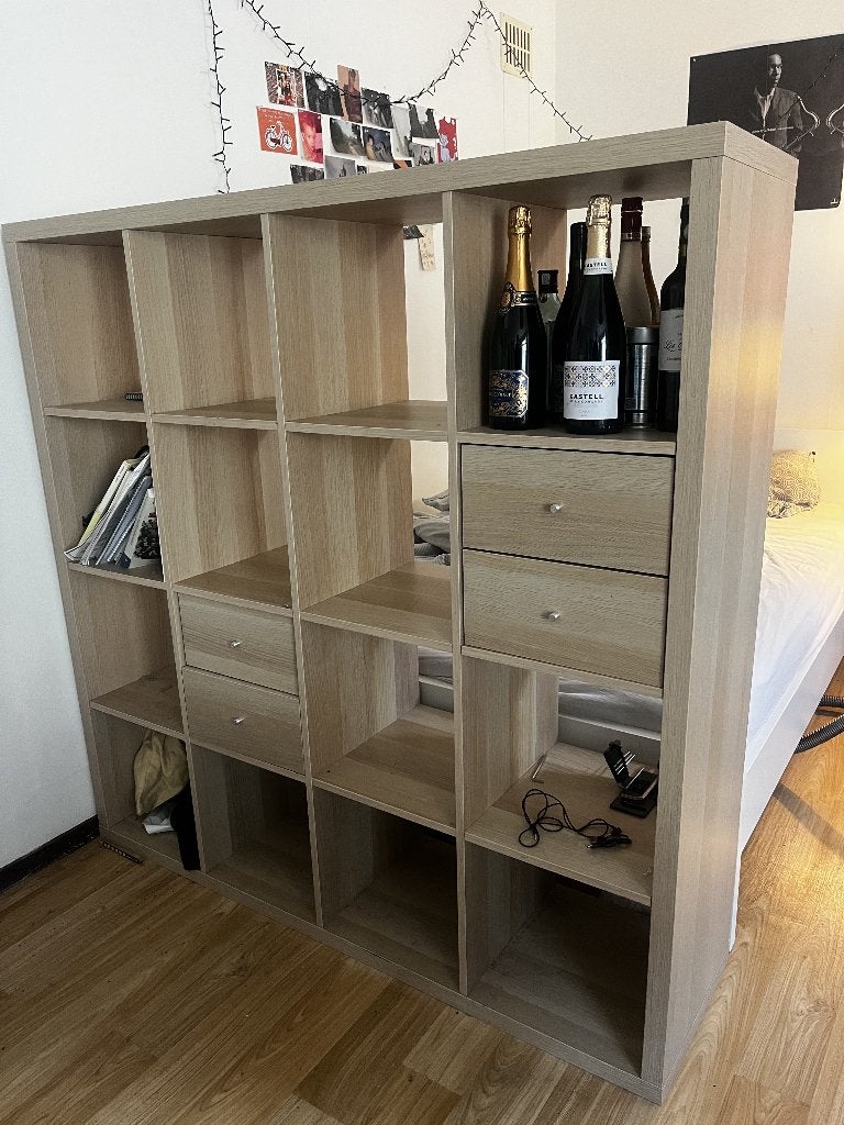 Grote Kallax-stijl kast met lades en planken, Ophalen, Gebruikt, 100 tot 150 cm, Modern, Scandinavisch