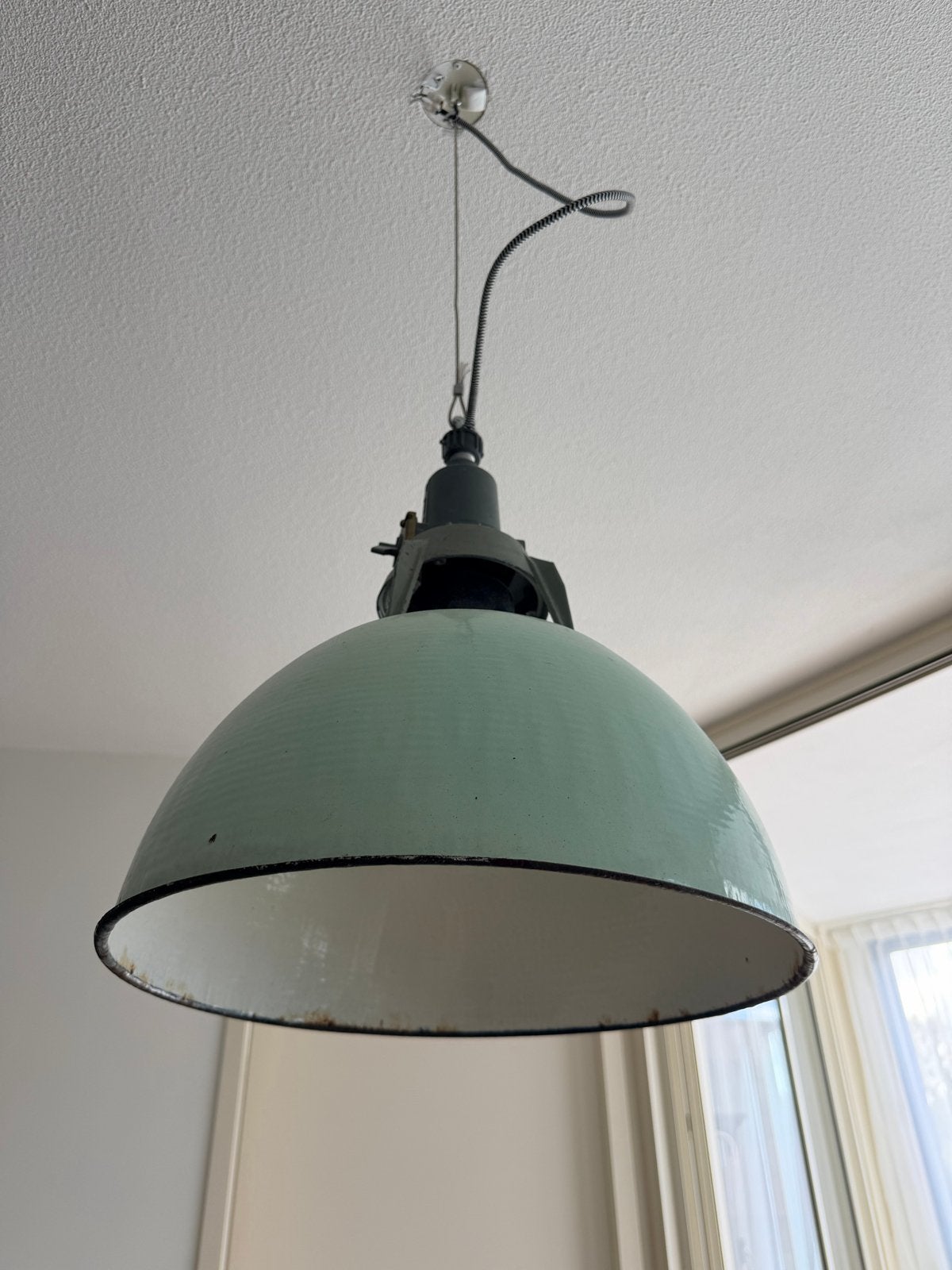 Vintage Industriële Emaille Hanglamp - Mintgroen, Ophalen of Verzenden