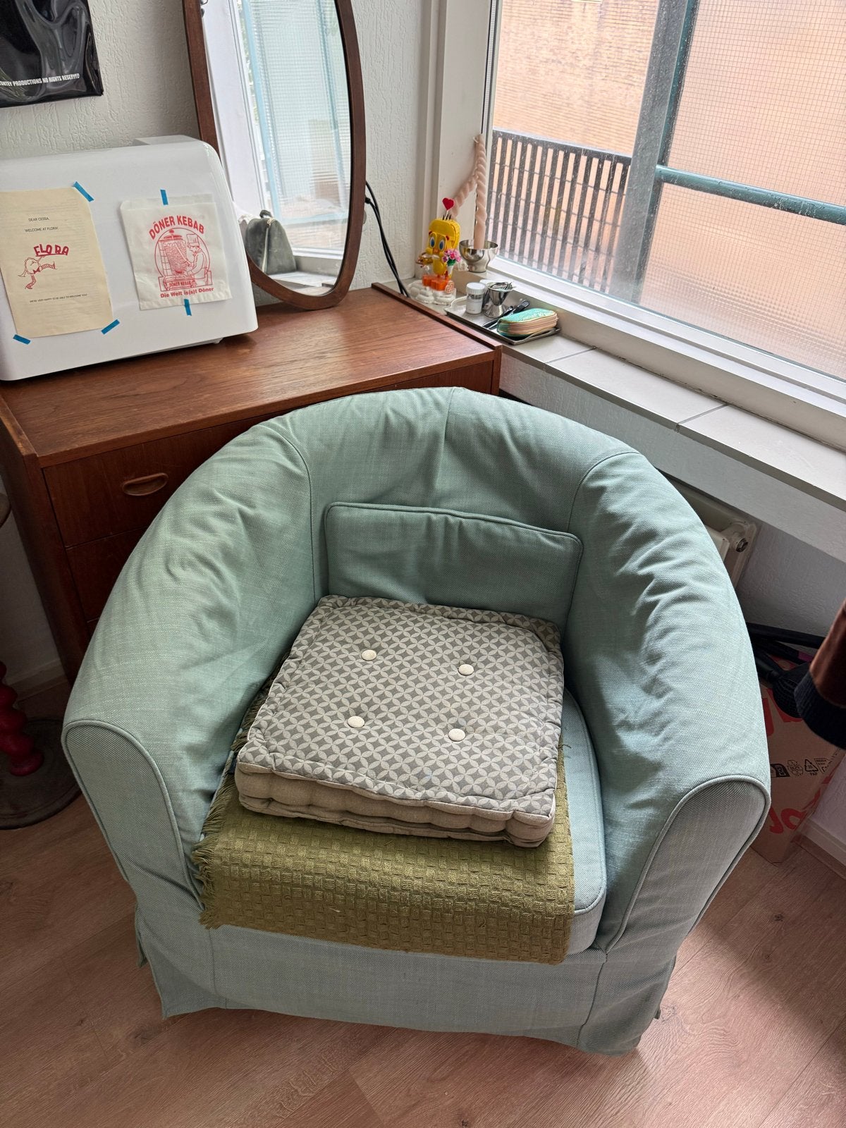 Ikea Tullsta fauteuil - blauw (hoes te vervangen), Ophalen, Gebruikt, Stof, 75 tot 100 cm