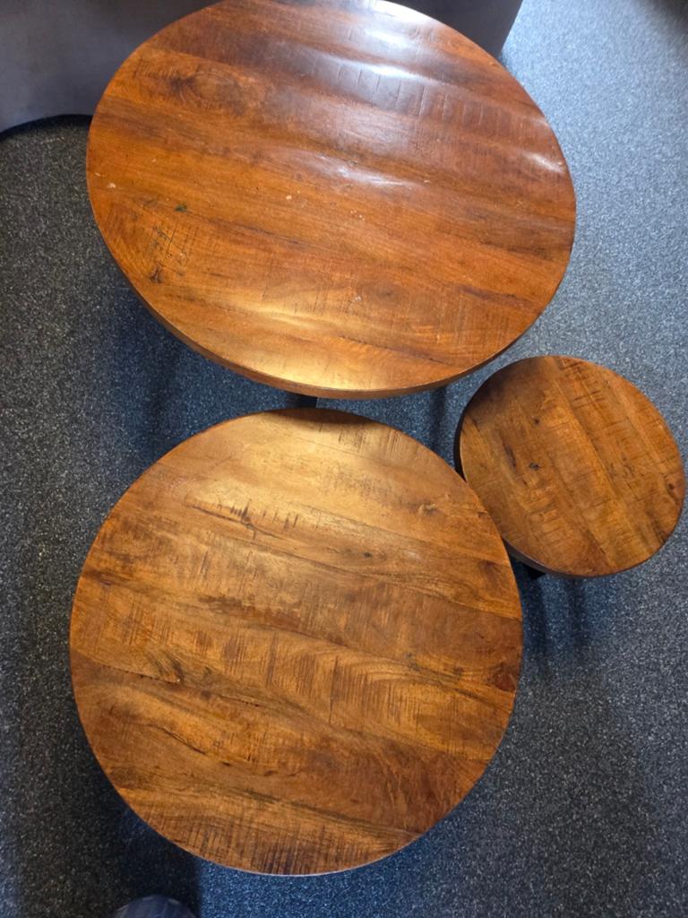 Salontafel set van 3 mangohout, Ophalen, 50 tot 100 cm, Rond, 50 tot 100 cm