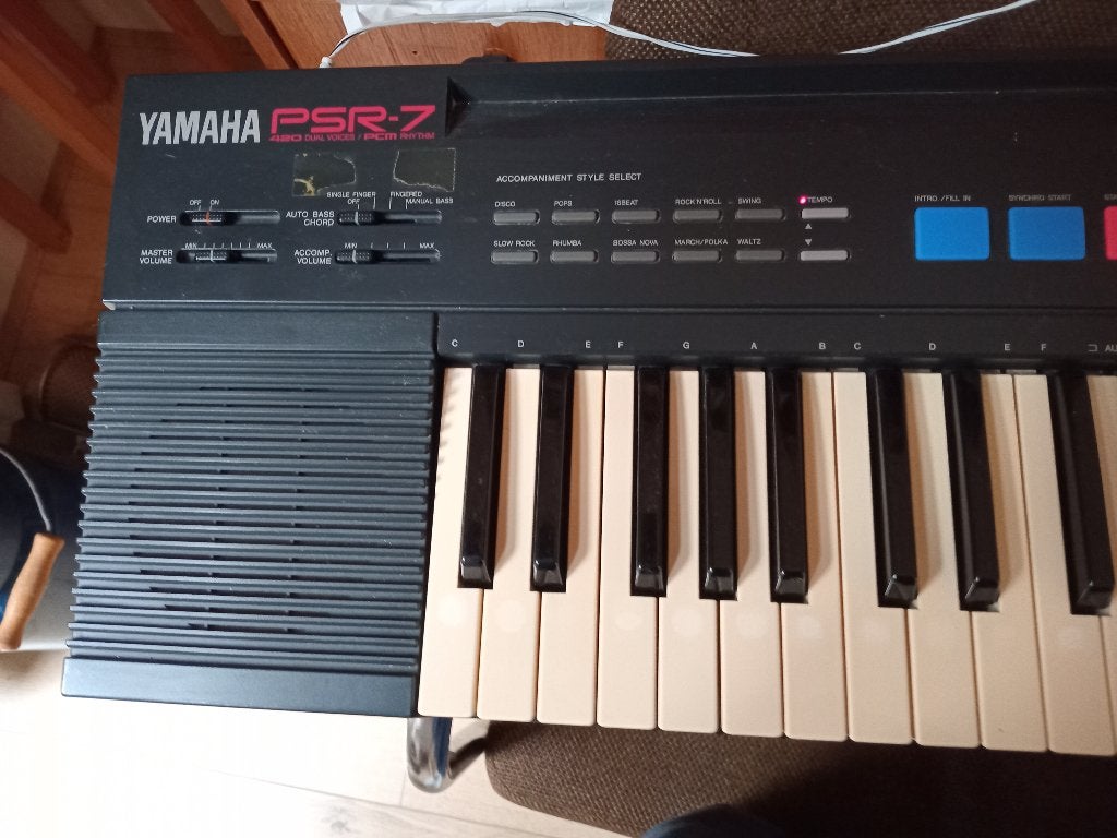 Keyboard Yamaha PSR-7 met vervangende adapter, Ophalen, Gebruikt, 49 toetsen, Yamaha