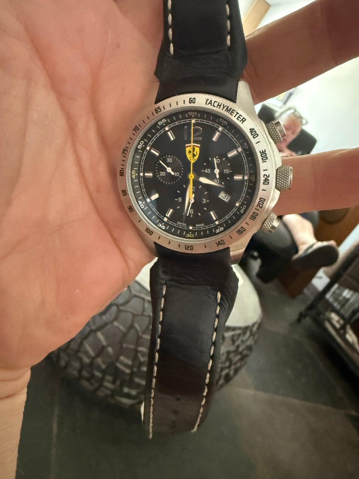 Ferrari Swiss Chronograph Horloge - Zwart Leer, Staal, Polshorloge, Ophalen, Overige merken