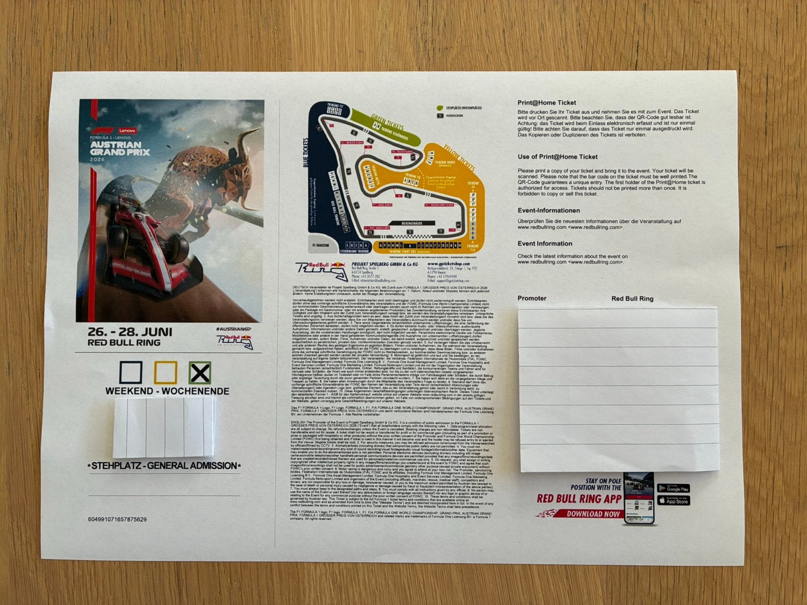 F1 Ticket Oostenrijk General Admission, Eén persoon