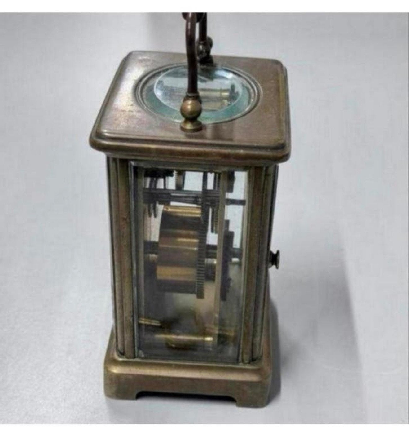 Antiek Antieke klok Victorian Clock 1880 Brass Carriage old, Ophalen of Verzenden