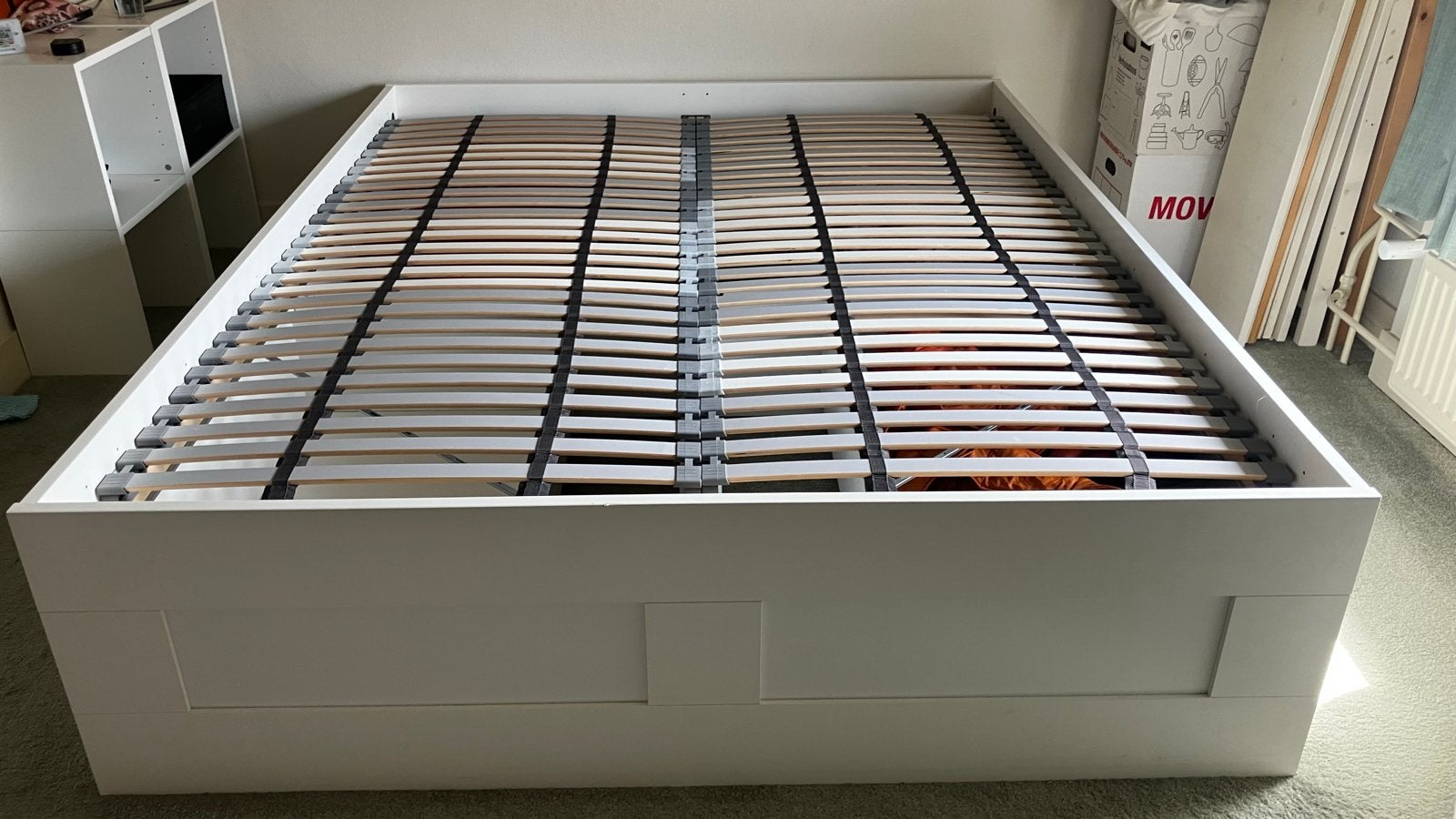 IKEA Brimnes bed met lades, lattenbodem en matras (160x200), Ophalen, Overige materialen, Gebruikt, Wit