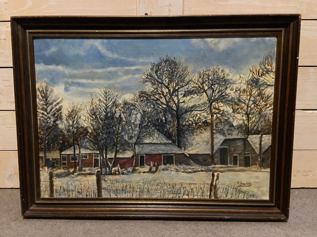 Schilderij A. Boertien - Boerderij Zwarteweg Tynaarlo Assen, Ophalen of Verzenden