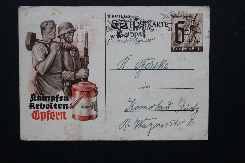 1941 DUITSE RIJK PROPAGANDAKAART WINTERHULP GELOPEN, Verzamelen, Ophalen of Verzenden, 1940 tot 1960, Gelopen, Duitsland