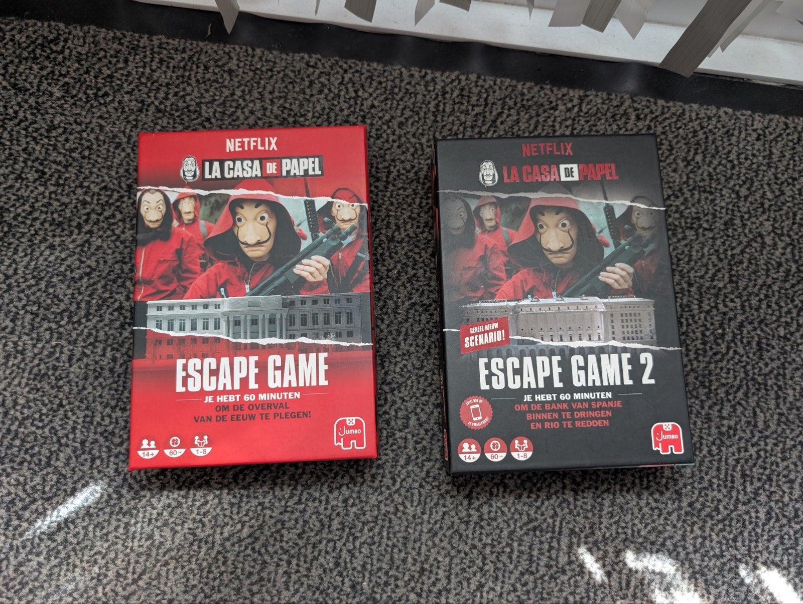 Escape Game La Casa de Papel 1 & 2 - 100% compleet, Een of twee spelers, Ophalen of Verzenden, Zo goed als nieuw, Jumbo