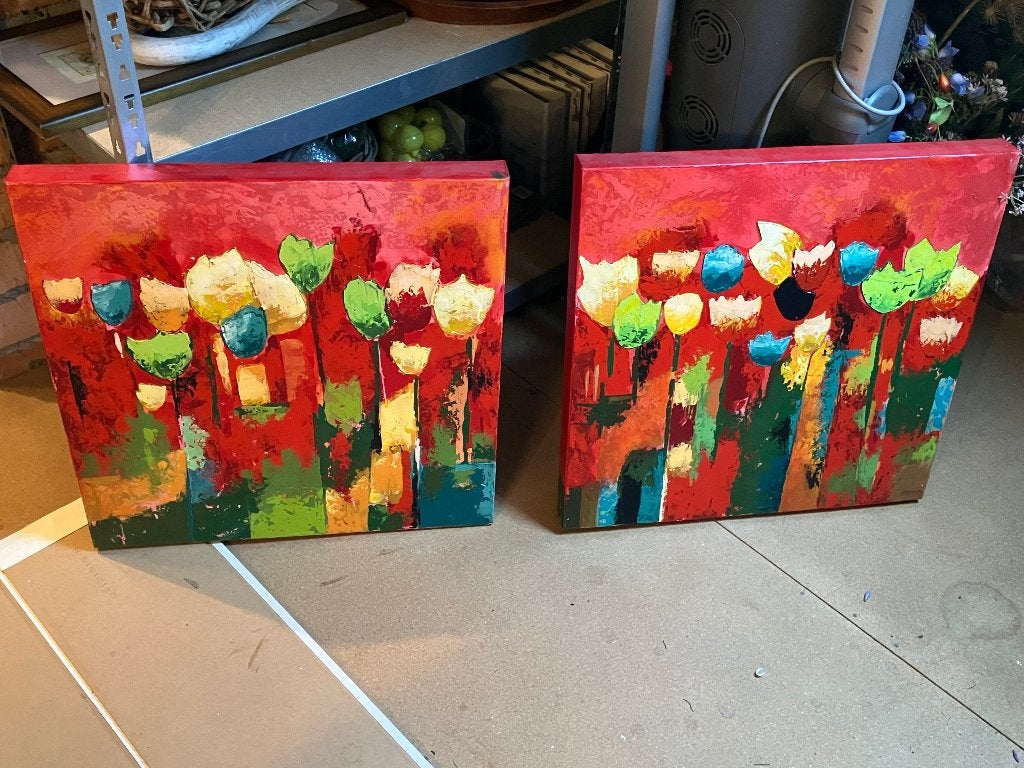 schilderij tulpen (2 verschillende als set), Ophalen, Acrylverf, Hout, Bloemen