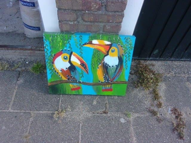 canvas doek toekans / papegaaien, Huis en Inrichting, Woonaccessoires | Schilderijen, Tekeningen en Foto's, Ophalen, 125 cm of meer