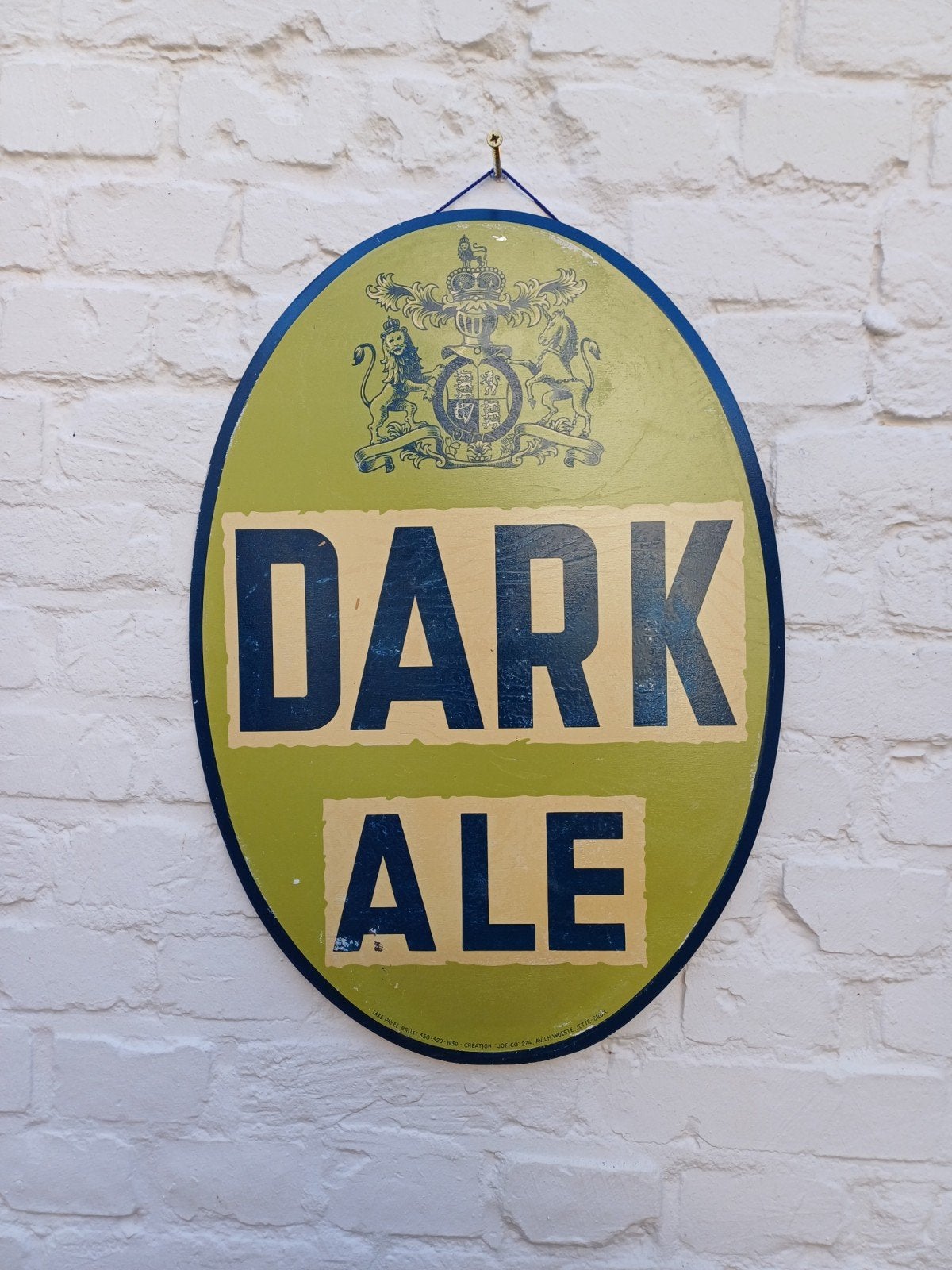 Vintage Blikken Reclamebord "Dark Ale" - 1939 - 50x35 cm, Ophalen of Verzenden, Gebruikt, Reclamebord