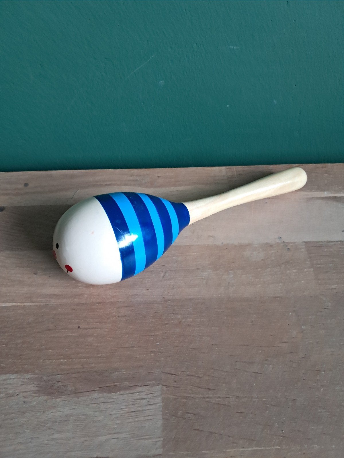 De Groene Merel houten maracas sambabal blauw gestreept, Ophalen of Verzenden