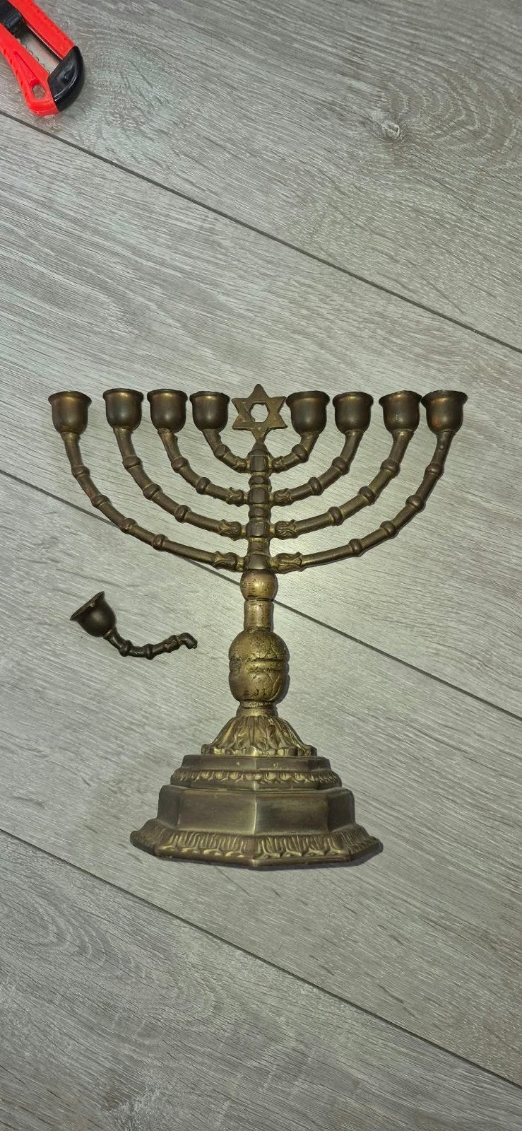 Vintage Koperen Menora Kandelaar - Joodse Ster, Antiek en Kunst, Ophalen of Verzenden