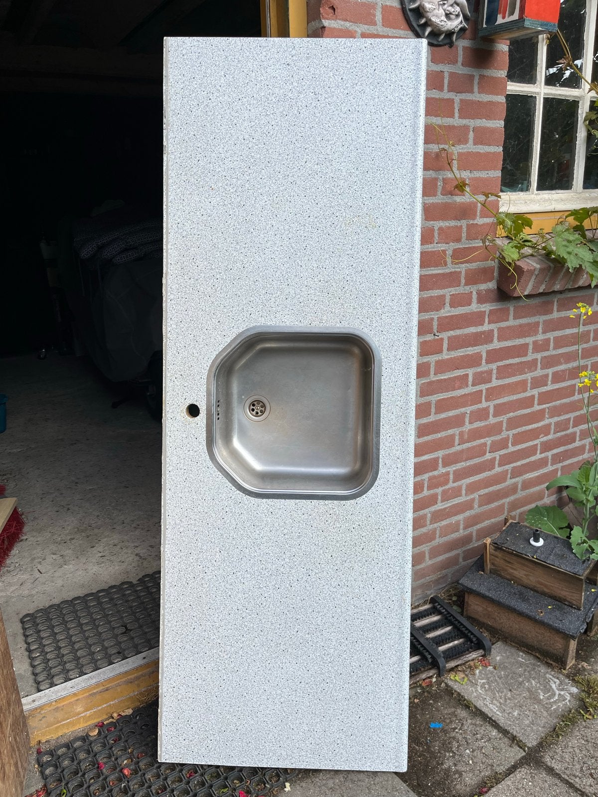 Tafelblad met spoelbak incl. kraan (L: 1,71m B: 60cm), Ophalen, Hout, Wit, Overige typen