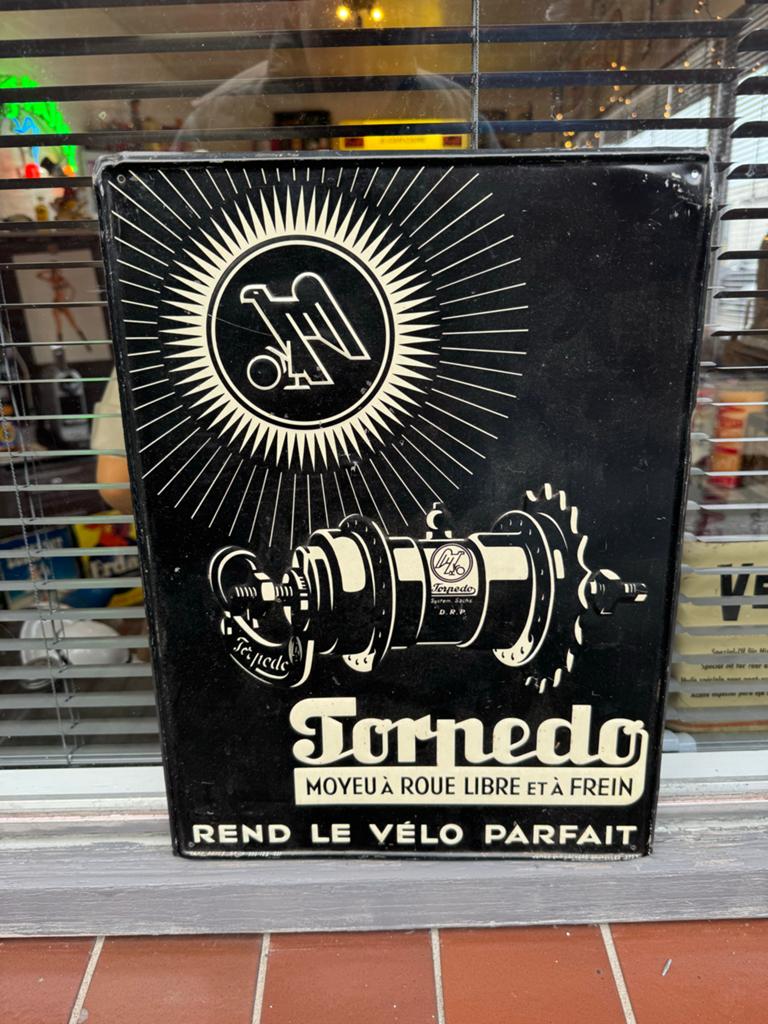 Vintage Torpedo Reclamebord - Fietsnaven, Reclamebord, Gebruikt, ., Ophalen of Verzenden