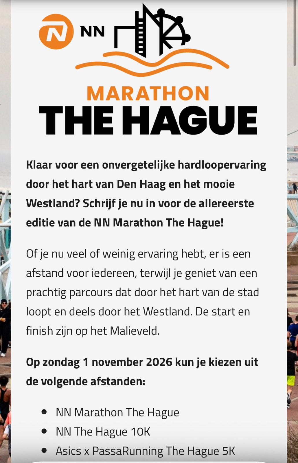 Kaartje Nn marathon Den Haag 10k, Sport en Fitness, Ophalen, Nieuw, Overige typen, Overige merken