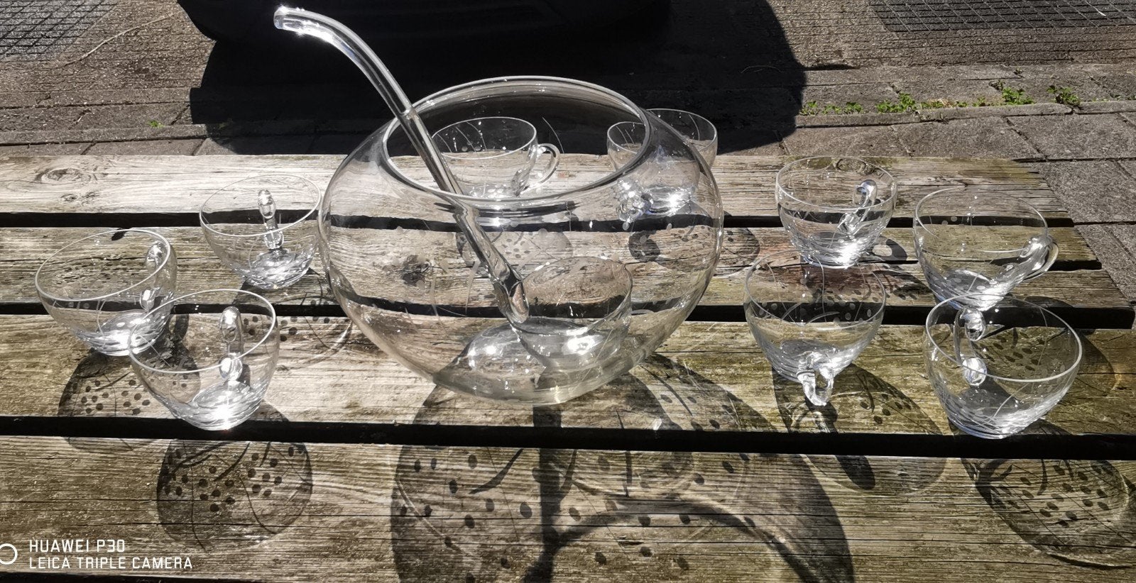 Vintage Kristallen Punch Set met 10 Glazen en Lepel, Ophalen of Verzenden
