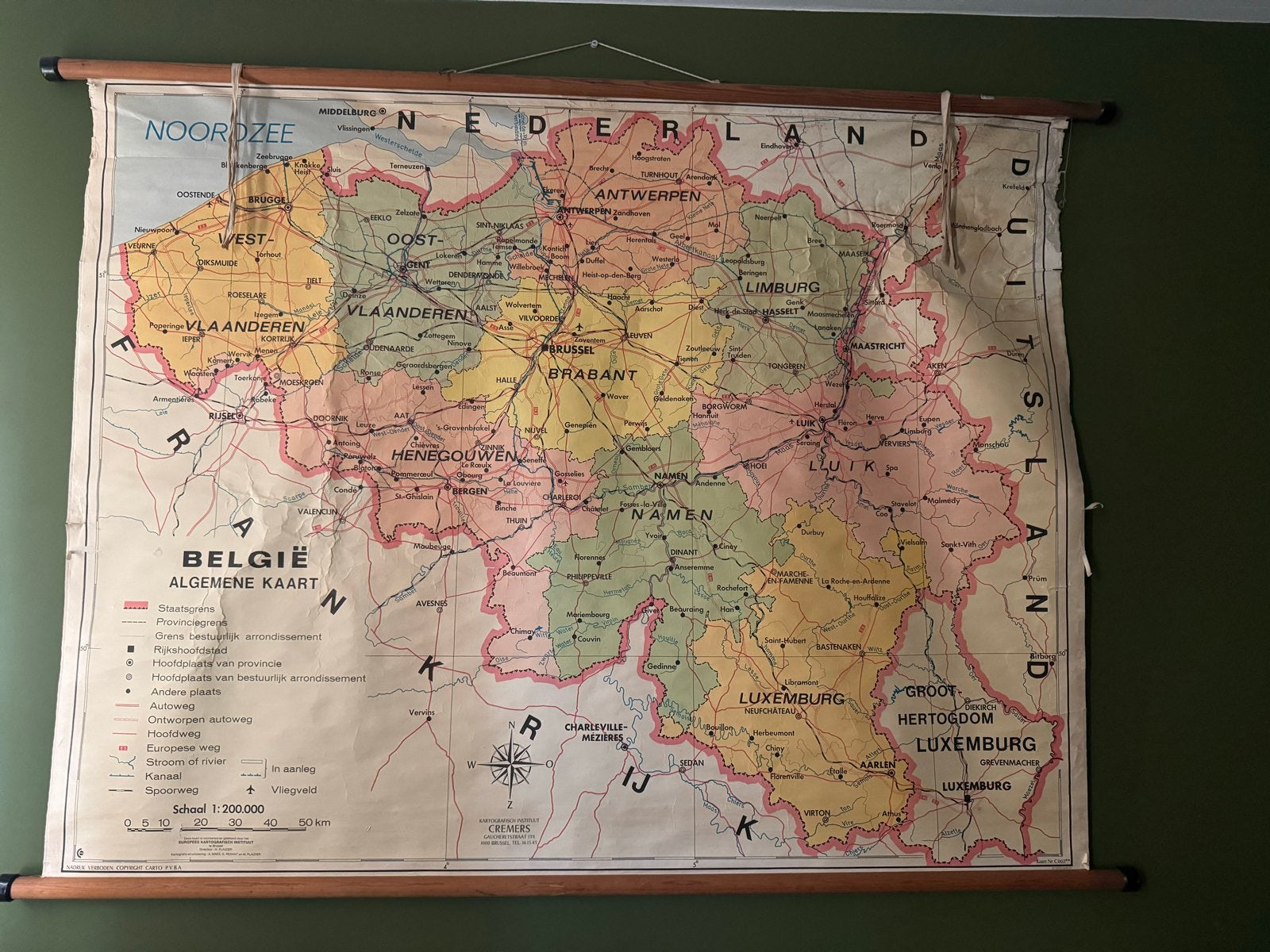 Vintage Algemene Kaart België - Wandkaart, Boeken, Atlassen en Landkaarten, Landkaart, België of Luxemburg, 1800 tot 2000, Ophalen