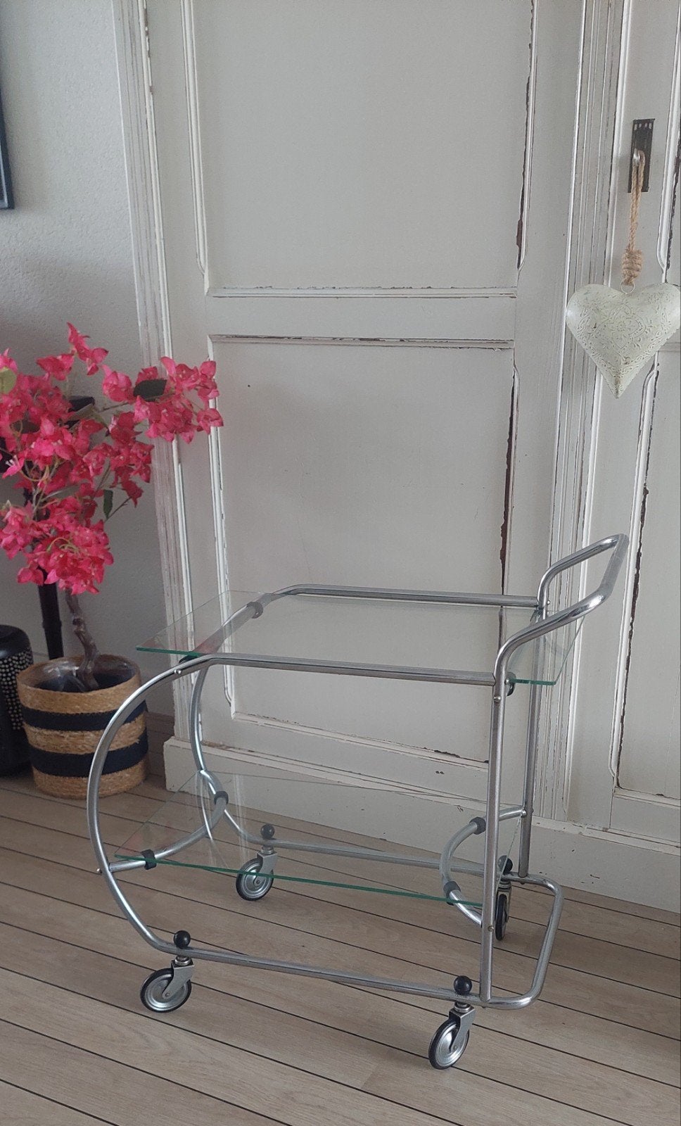 Vintage serveerwagen chroom en glas, Ophalen