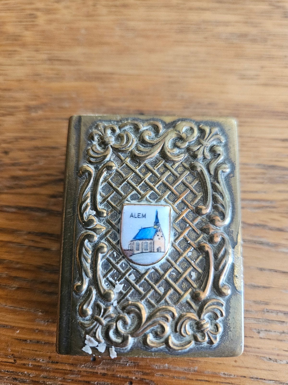 Vintage luciferdoosje met wapen van Alem, Antiek en Kunst, Ophalen of Verzenden